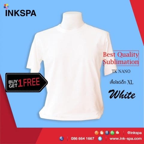 เสื้อยืดเด็ก สีขาว ผ้าซับลิเมชั่น TK NANO เสื้อสำหรับสกรีน เหมาะกับงาน Sublimation ใส่สบาย สัมผัสเนียนนุ่ม