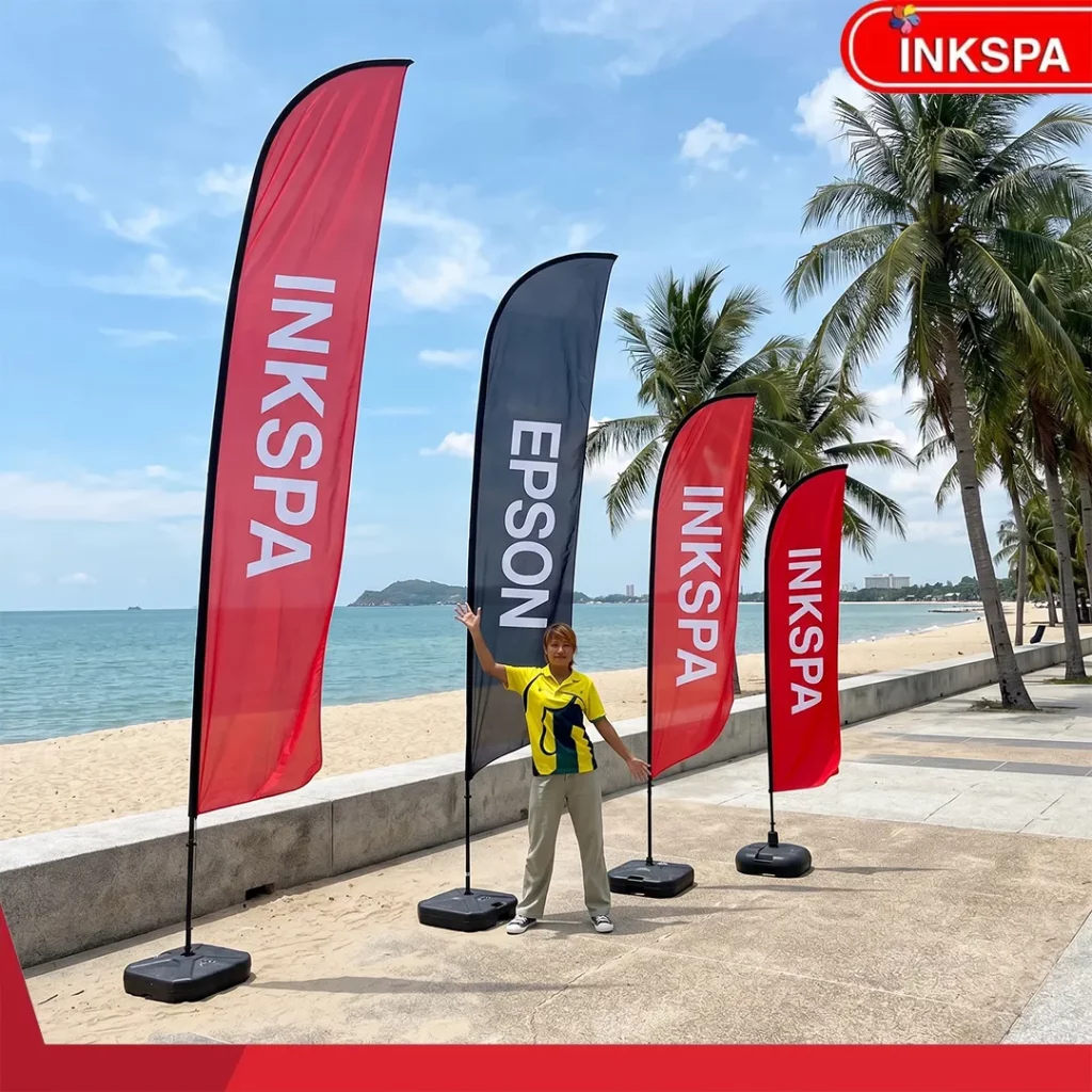 ธงชายหาด สกรีนธง ธงสกรีนโลโก้ ธงชายหาดสกรีนโลโก้ ผลิตธงชายหาด ธงโฆษณา Beach Flag Flag